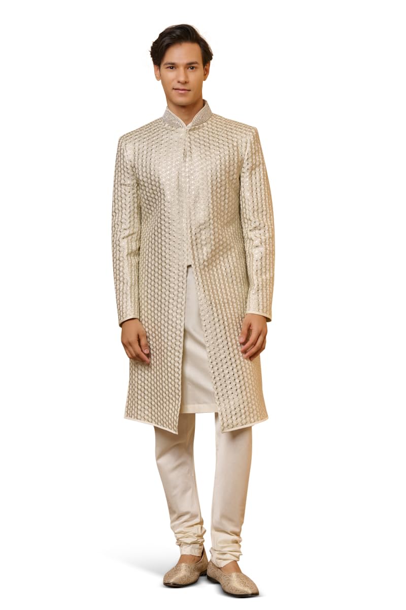 tasva Ivory Georgette Sherwani For Men-picture-37