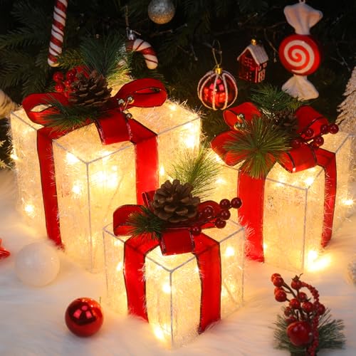 Quntis Boîtes à Cadeaux Lumineuses de Noël, 60 LEDs Décoration Lumière
