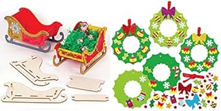 Baker Ross AT286 Wooden Sleigh Craft Kits-Pack of 5, Christmas Art Activities for Kids to Make, Decorate and Display, Assorted & AT176 Festive Reindeer Woodcraft Kit-Pack of 6