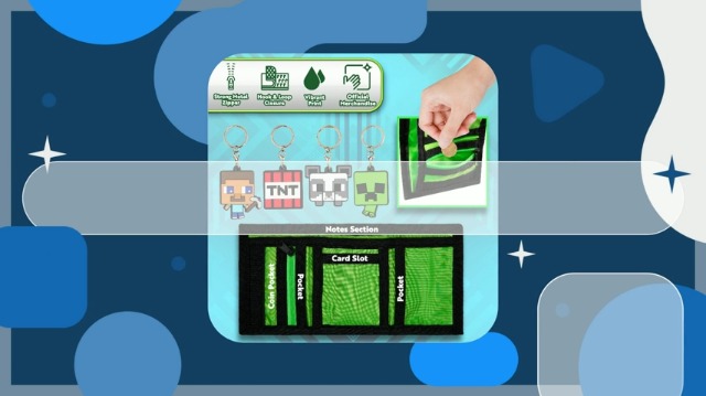 Portafoglio Minecraft Per Ragazzi - Con 4 Portachiavi Creeper | Ufficiale, Unisex, Con Tasca Monete