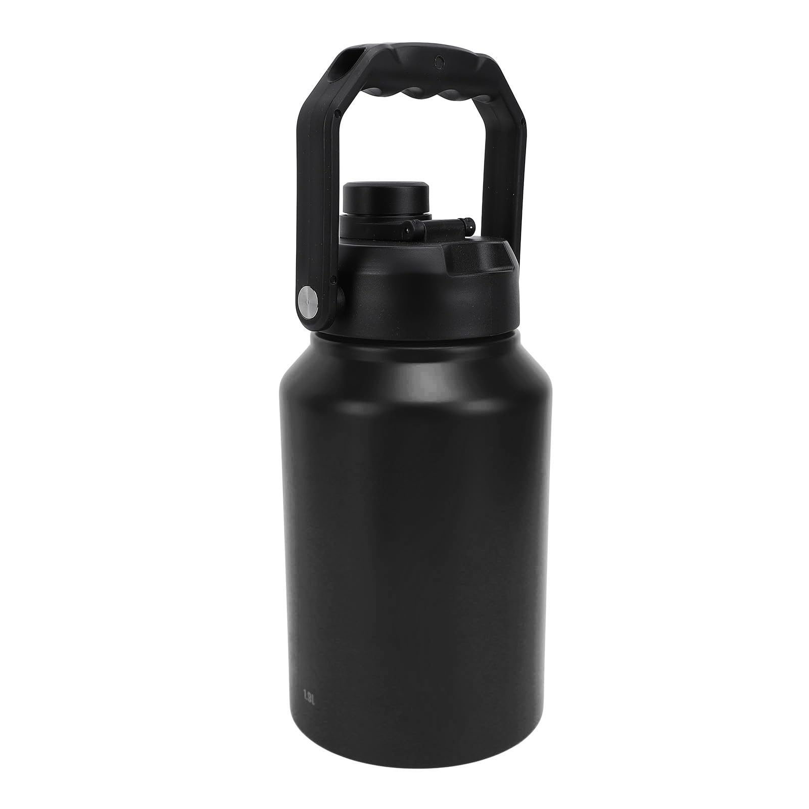 Botella de Agua Aislada de 1,9 L, Termo Deportivo de Doble Pared de Acero Inoxidable con Tapa de Pajita y Asa, Boca Ancha a Prueba de Fugas, Ideal para Gimnasio, Camping y Senderismo (BLACK)