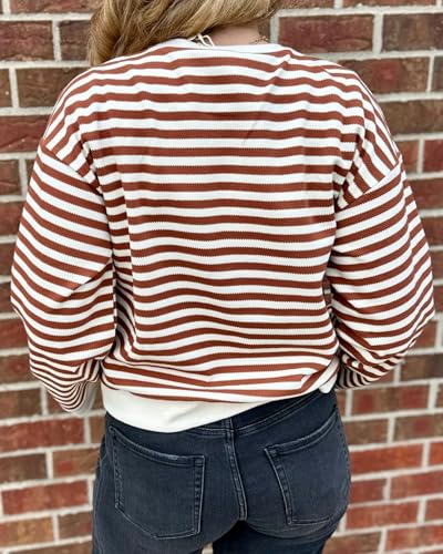 Women's Cute Bow Sweater Striped Long Sleeve Crewneck Pullover Sweaters Holiday Trendy Tops4