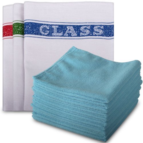 Discounted Cleaning Supplies 10 Pack M-Cloth Microfibre Cloth Lint Free plus 10 Pack Cotton Glass Cloths. Blue