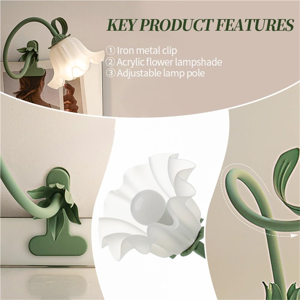 Tischleuchte Nachttischlampe Moderne Tischlampe mit Klemmleuchte, flexibler Schwanenhals, Blumen-Klemmlampe, Schreibtisch-Leselampe, E27, Acryl-Klemmlampen for Schreibtisch, Klavier, Kopfteil, Schlafs