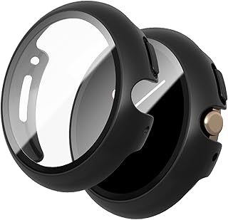 [2 Pack] HASDON Compatible with Google Pixel Watch Case with Tempered Glass Screen Protector, Matte Full Coverage Protective Cover Hard PC Bumper for Google Pixel Watch Accessories, Black