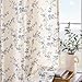 Lazzzy Blue Floral Linen Curtains 84 Inch Length Farmhouse Curtain Back Tab Drapes for Living Room Bedroom Light Filtering Vintage Rod Pocket Curtains, 2 Panels, Blue on Beige