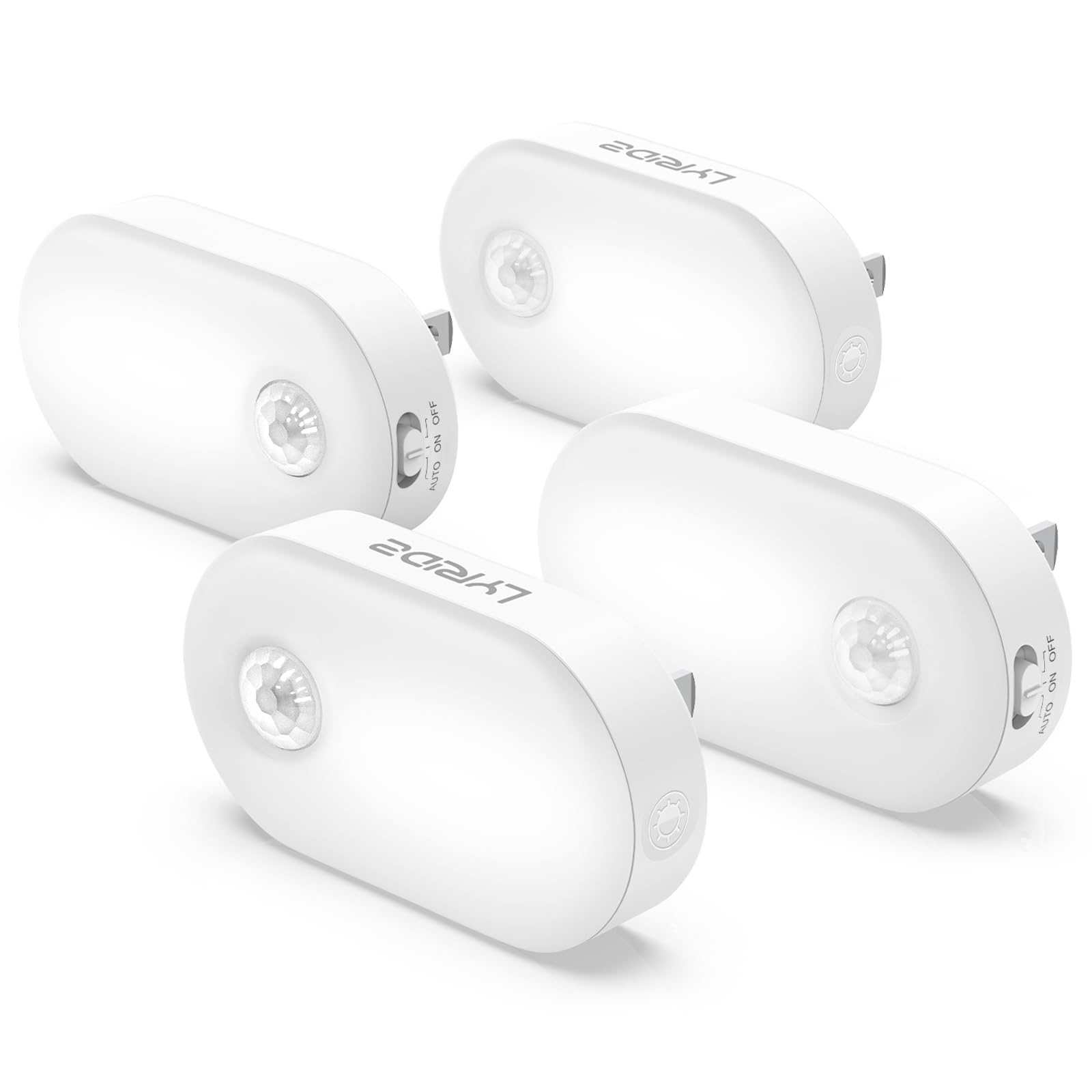 Lyridz Plug-in Night Light with Motion Sensor, Bright Cold White LED Nightlights 1-120LM Dimmable for Bathroom, Bedroom, Kitchen, Stairs, Hallway, 4 Pack