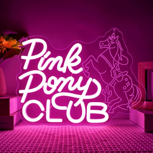 Image of Pink Pony Neon Sign Large LED Music Lover Neon Light Pink Bedroom Cowgirl Western Wall Art Music Room Man Cave Decor for Midwest Princess Gift Singer Fans Gifts(15.7 * 12inch)