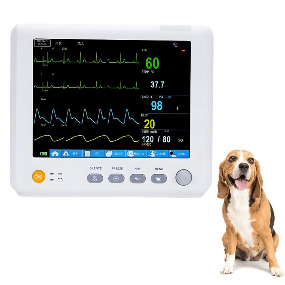 Monitor per Animali Multiparametro, Kit di Monitoraggio dei Segni Vitali 6 in 1, Monitor Multifunzione per Pressione Sanguigna E Temperatura Corporea ECG, per L'ospedale per Animali Domestici