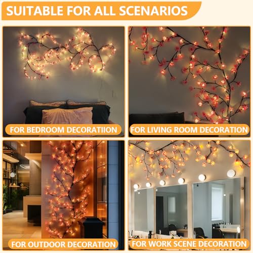 Cherry Enchanted Willow Vine Lights, 4FT 48LED Pink Cherry Blossom Tree Branch Lights for Wall, Remote Timer,8 Light Model,Bedroom Wall Doors Wedding, Christmas, USB Battery Box - Image 7