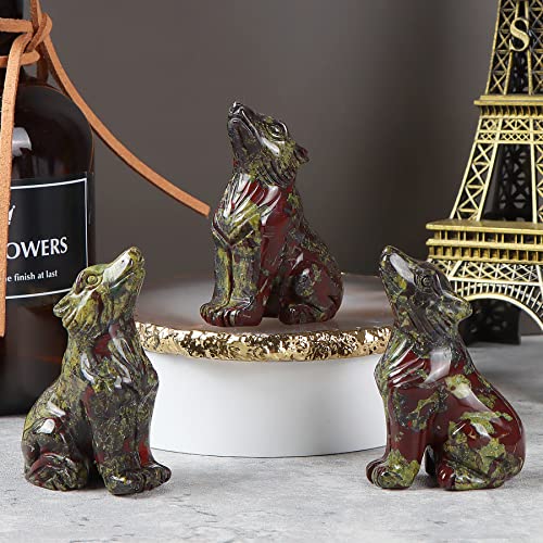Artistone Crystal Wolf Statue 2.0 Inch Hand-Craved Dragon Blood Stone Wolf Figurine Animal Sculpture Healing Stone For Home Decor Gifts #TOP4