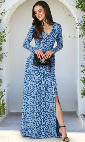 Image of KOH KOH Womens Long Sleeve V-Neck High Slit Cocktail Evening Gown Maxi Dress