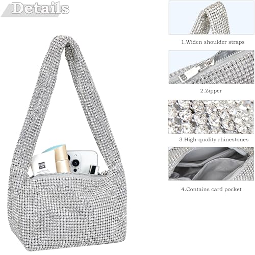 Image of BBTT.ful Rhinestone Evening Handbags Sparkling Crystal Purse Daily Casual Shoulder Bag