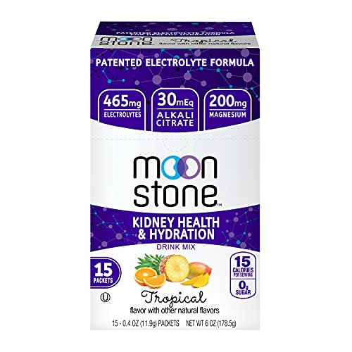 Moonstone Nutrition | Hydration Powder Packets and Supplement for Kidney Support, Function and Protection | 15 Pack, Tropical