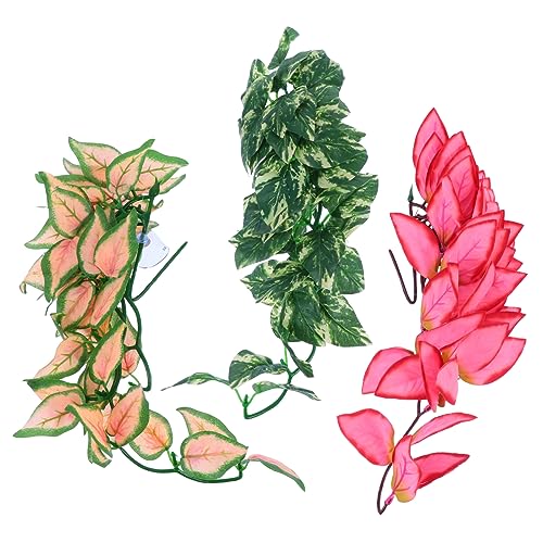 VICASKY 3Pcs Reptile Vines Artificial Hanging Plants Bendable Simulation Rattan for Terrarium Decor for Lizards Chameleons Frogs Life Like Climbing Habitat Accessories