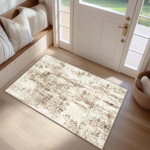 FMFUNCTEX 2x3 Washable Brown Beige Abstract Modern Soft Small Entryway Rug
