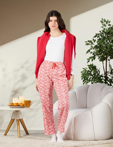 Image of Van Heusen Women's Printed Lounge Pants | Drawstrings & Side Pockets | Ultra Soft Fabric | Relaxed Fit | At home pyjamas | Everyday Comfort | Printed | Style 55306 | Available in Pack of 1 & 2