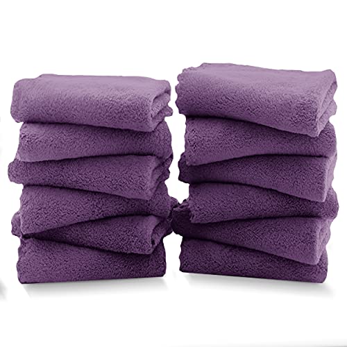 Image of TENSTARS 12 Pack Premium Washcloths Set - Quick Drying- Soft Microfiber Coral Velvet Highly Absorbent Wash Clothes - Multipurpose Use as Bath, Spa, Facial, Fingertip Towel (Grape Purple)
