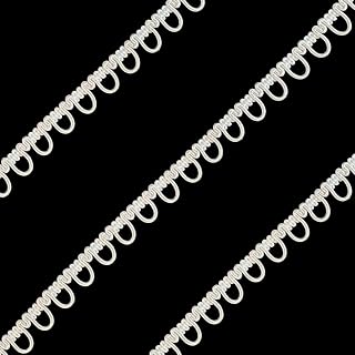 2 Yards of Petite Braid Trim Elastic Button Loop Ideal for Sewing, Wedding, Bridal Dresses, Costumes, and Crafts (White)