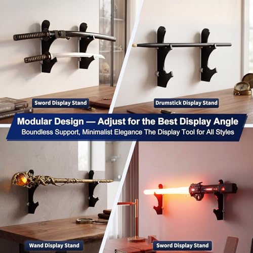Image of SiliFine 2 Pairs Saber Wall Mount Holder Acrylic Sword Display Stand Holder Saber Rack with Heavy Duty Hardware for Swords Katana Wand Home Office Decor, Gift for Collectors, Black