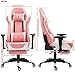 Nokaxus Gaming Chair Large Size High-Back Ergonomic Racing Seat with Massager Lumbar Support and Retractible Footrest PU Leather 90-180 Degree Adjustment of backrest Thickening sponges (YK-6008-PINK)