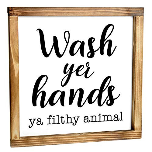Wash Your Hands You Filthy Animal Sign 12x12 Inch, Farmhouse Bathroom Wall Sign, Wash Your Hands Sign Bathroom Decor, Bathroom Signs, Funny Bathroom Wall Decor Wash Yer Hands Ya Filthy Animal Sign