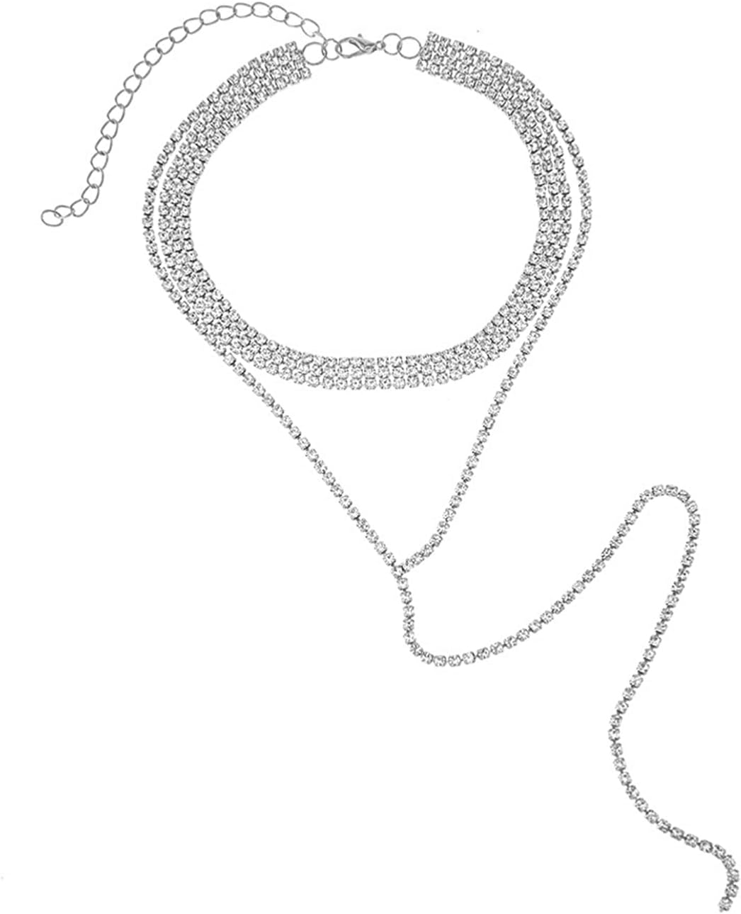 FUTIMELY Sparkle Gold Rhinestone Choker Necklace for Women Bride Silver Tennis Chain Y Necklace Bling Crystal Statement Necklaces Prom Dress Jewelry Gifts - Image 7