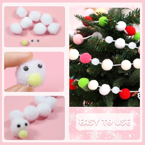 TOAOB 50 Stück Pompons zum Basteln Groß 30 mm Weiß Pompom Flauschigen Plüsch set Bälle Kunst Bommel mit 100 Stück Selbstklebend Wackelaugen für Dekorieren Nähen DIY Lustige Kreativen Handwerk