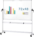 VIZ-PRO Double-Sided Mobile Whiteboard, 96 x 48 Inches, Magnetic Rolling Dry Erase White Board on Wheels with Aluminium Frame and Stand