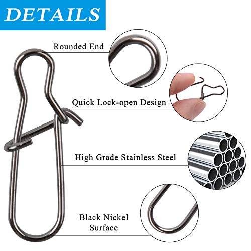 120pcs Fishing Duo Lock Snaps, Stainless Steel Lure Hook Connector for Freshwater and Saltwater Fishing - 26LB to 220LB Test