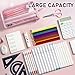 Four Candies Grid Mesh Pencil Case with Handle and Zipper, Clear Double-layer Pencil Pouch Marker Pouch, Travel Makeup Bag, Cute Transparent Stationary Organizer Pen Bag for Adult Office College