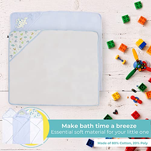 Image of Spasilk 3-Piece Hooded Towel Set for Newborn Boys and Girls, Soft Terry Baby Towels, Baby Essentials, Blue Dino