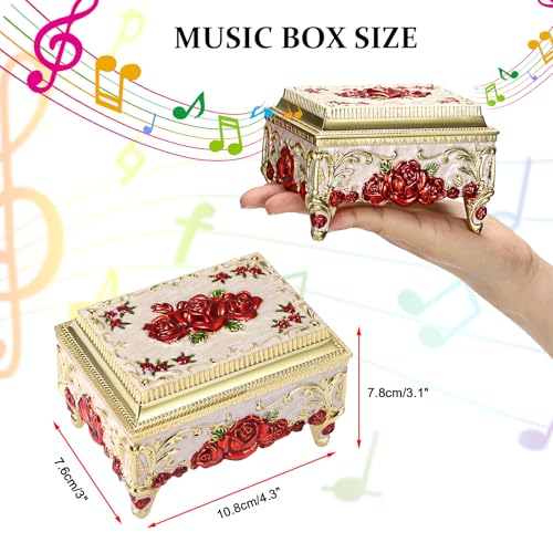 ELLDOO Vintage Music Box, Gold Metal Musical Jewelry Box Keepsake Box, Small Trinket Jewelry Storage Box Gift for Girl Women (Tune: You are My Sunshine), Red Rose Pattern by ELLDOO - Used condition - Image 2