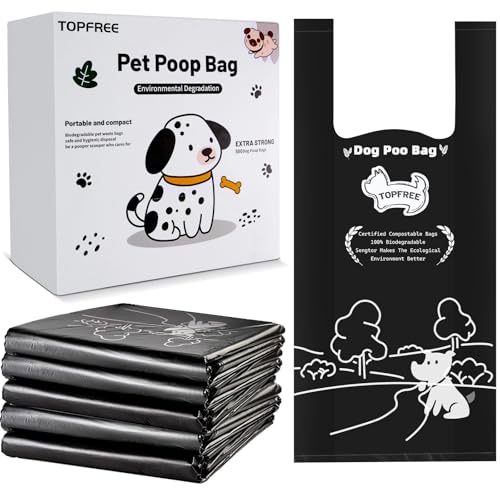 Topfree 500 Dog Poo Bags, Environmentally Friendly, Extra Thick, Super Strong, 100% Biodegradable Dog Poop Bags, Easy-tie Handles, Leak-proof
