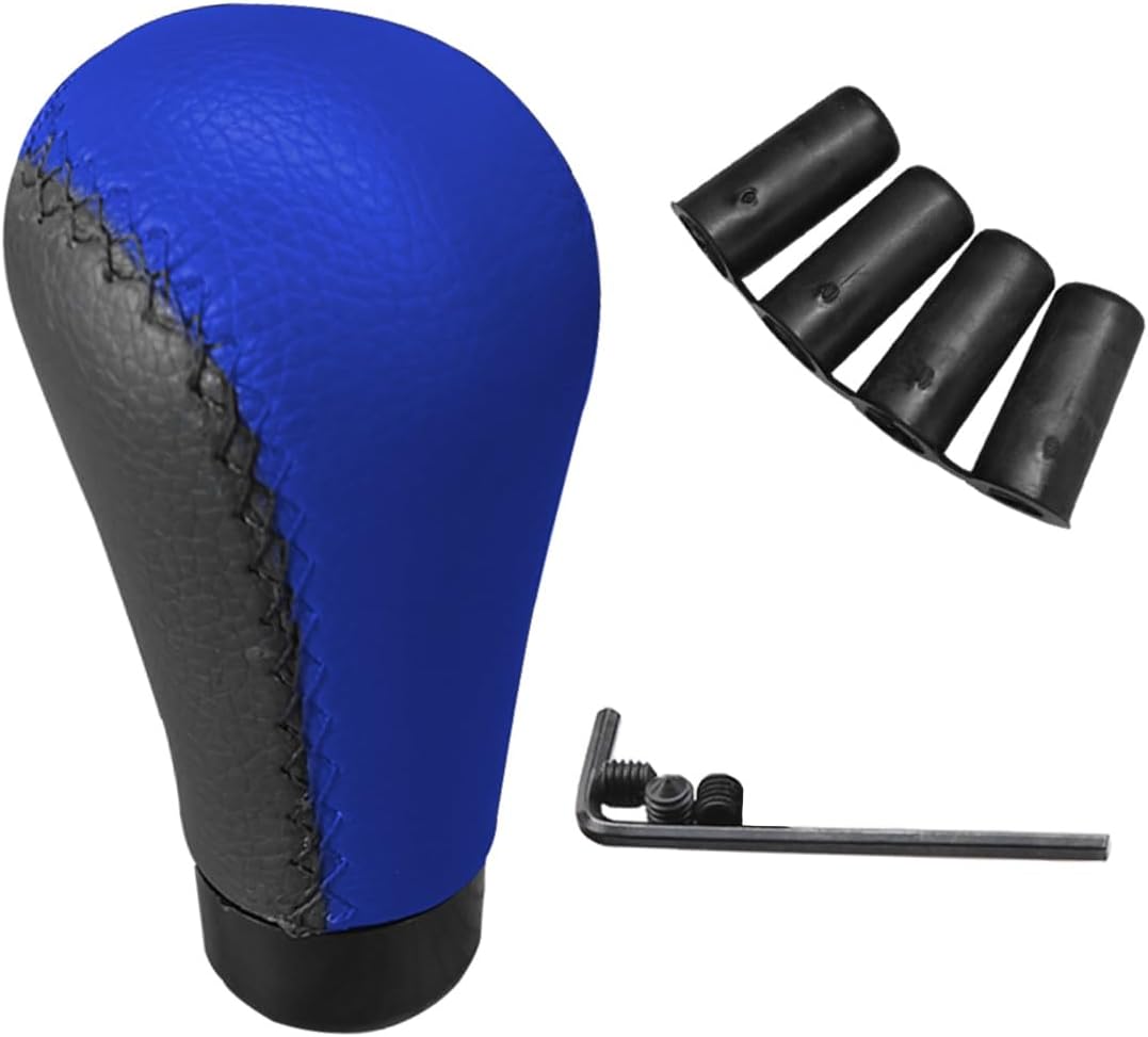 ZIMISI 5-Speed Leather Gear Shift Knob - Universal Manual Transmission Shifter Handle, Anti-Slip Ergonomic Black/Blue for Cars Trucks SUVs