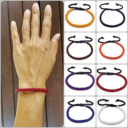 Origin Siam Handmade Thai Woven String Bracelet | Wax Cotton Thread Wristband | Adjustable Unisex Friendship Band For Men And Women (Black (Sliding Knot)) #TOP5