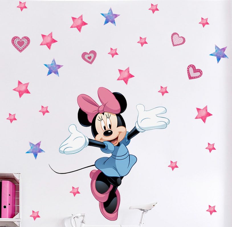 Mouse Pink and Stars Wall Decals Kids Room Stickers Cartoon Mural Decor Home 40 x 80 cm Baby Wall Stickers, Removable Vinyl Cartoon Peel and Stick...