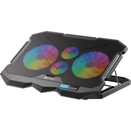 Image of Bonkaso Laptop Cooling Pad for Up to 17 Inch Laptops, 4 RGB Fans, 1900 RPM, Smart LCD Display, 2 /4 Fan Modes, 8-Level Height Adjustment, Dual USB Ports, Iron Mesh, 21 dBA, Black