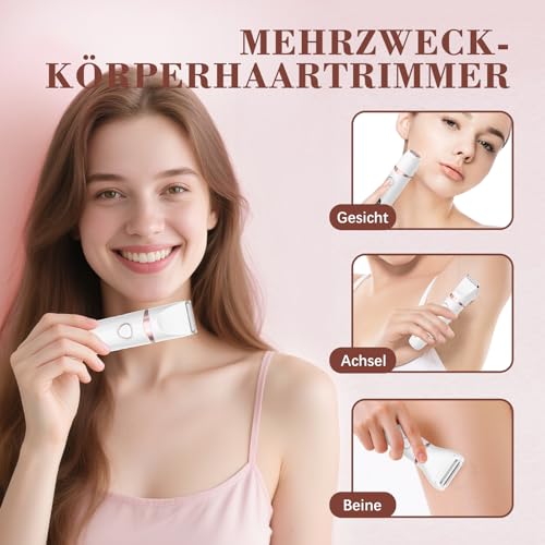 MAXGROOM 3-in-1 Intimrasierer für Frauen,Akku Elektrischer Rasierer Damen Intimbereich mit LED Nass-Trocken Damenrasierer Elektrisch,Bikini Trimmer Damen Intimbereich,Elektrorasierer für Gesicht