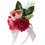 KJOET 結婚式 茶ローズカーネーションシルクフラワー ブートニア コサージュ 真っ赤