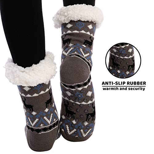 JOYIN 4 PCS Christmas Fuzzy Slipper Socks, Soft Crew Socks Deer Patterns for Winter Christmas, Holiday or Birthday Gift3