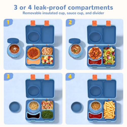 Image of Bento Box for Kids, Leakproof Kids Lunch Box with 8.5OZ Thermo Food Jar & Lunch Bag, 3-4 Compartments Toddler Insulated Lunch Box for Boys, BPA Free Lunch Containers for School Daycare