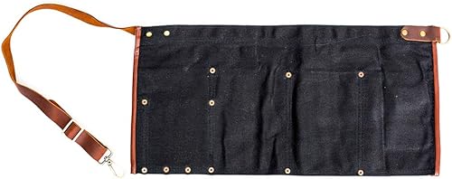 Miniatura 6 de Luchuan Delantal de herramienta de lona encerada impermeable con cinturón ajustable de cuero genuino (Negro)