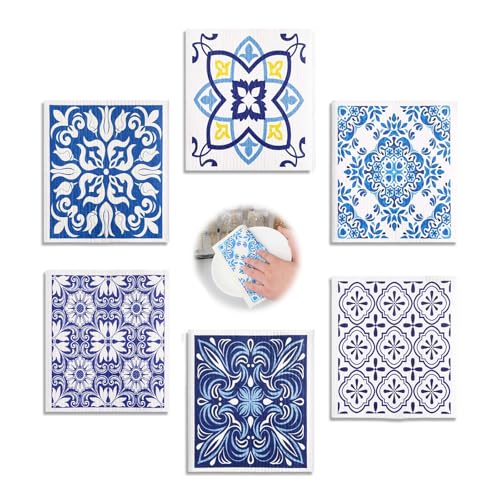 Jormftte 6 Pack Swedish Kitchen Dish Cloths, Reusable Sponge Cleaning Cloths, Super Absorbent Swedish Dishcloths Quick Drying for Washing Dishes Home Counter Wipe