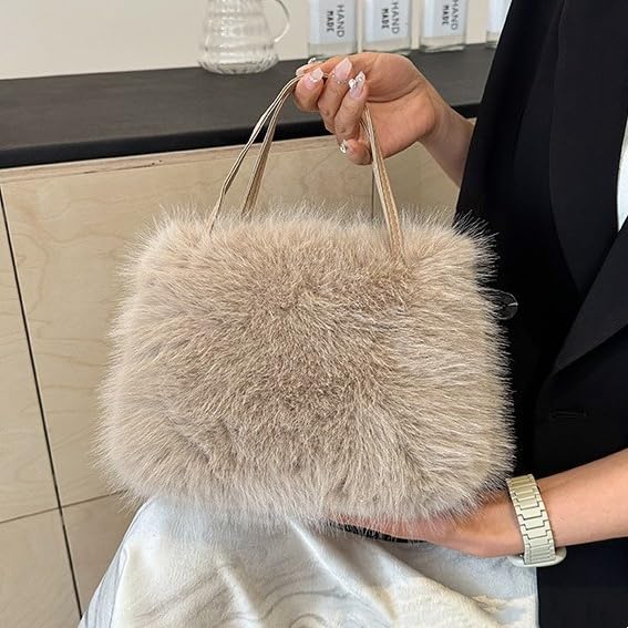 Faux Fur Purse for Women Girls Fuzzy Small Crossbody Bag Cute Plush Purses with Shoulder Strap Furry Fluffy Bags3