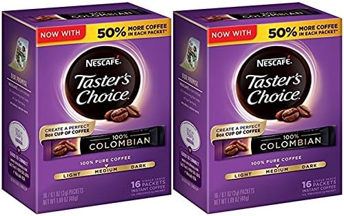 Nescafe Taster's Choice Instant Coffee Columbian, 16 Count (Pack of 2)