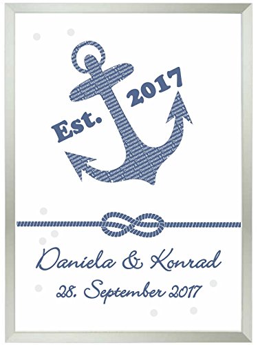 Preisvergleich Produktbild Magnetpinnwand DIN A 3 - personalisiert - Anker - Geschenk zur Hochzeit