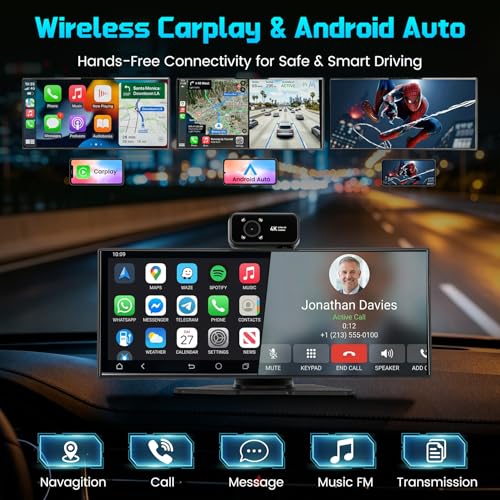 Image of 11.5 inch Largest Wireless CarPlay Screen for Car, Apple CarPlay & Android Auto IPS Touchscreen with 4K Front & 4K Interior Dash Cam, 1080P Backup Cam, Bluetooth, Navigation, Mirror Link, Voice Control,FM