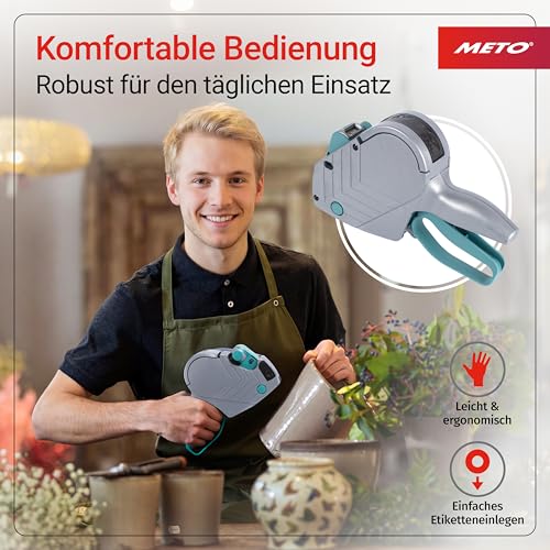 Meto Basic S Starter Kit inkl. 11.000 Etiketten – Preis, Datum, MHD (1-zeilig, 8-stellig für 22x12 mm Etiketten, sofort einsatzbereit) Handauszeichner + 11 Etikettenrollen