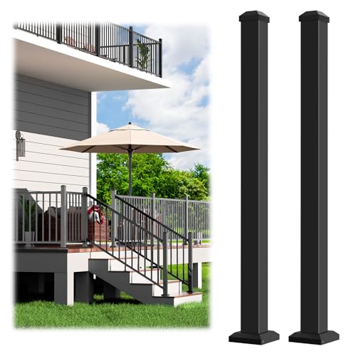 Egadis 2.56 in. x 2.56 in. x 39 in. Aluminum Railing Post Porch and Deck Railing Post with Screws Textured Outdoor AAMA 2604 Powder-Coat Finish Stair Post for Decks Porches & Balconies (2 Post)